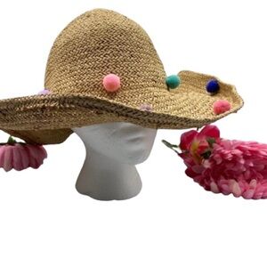Paper Straw Pom Pom Hat Foldable Cruise Vacation Sunny